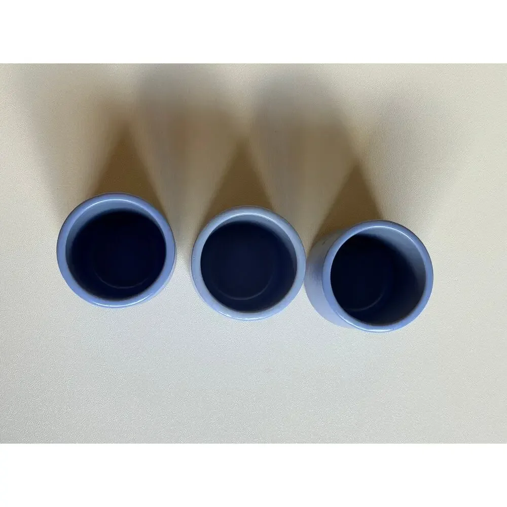Set of 3 La Fermiere Blue French Terracotta Yogurt Pots Cups Clay Ramekins